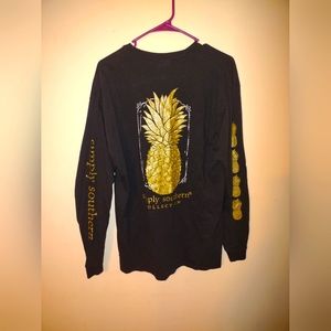 SIMPLY SOUTHERN Black Long Sleeved tee gold pineapple women's L